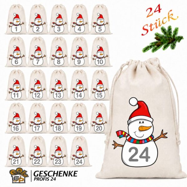 Schneemann Adventskalender Mit 24 Baumwoll Saeckchen Zum Befuellen. Wiederverwendbar Liebevoll Gestaltet Und Perfekt Fuer Kinder Erwachsene. Jetzt Entdecken