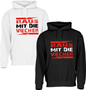 Schwarzer Und Weisser Raus Mit Die Viecher Hoodie Mit Witzigem Outdoor Motiv – Bequemer Camping Kapuzenpullover Unisex