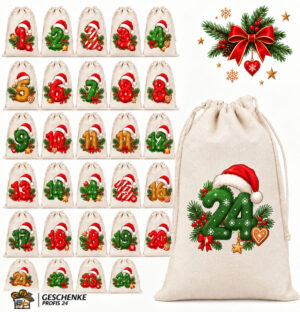 Adventskalender Saeckchen Zum Selbstbefuellen Fuer Jede Altersklassen Von 1 24 Mit Nikolausmuetze