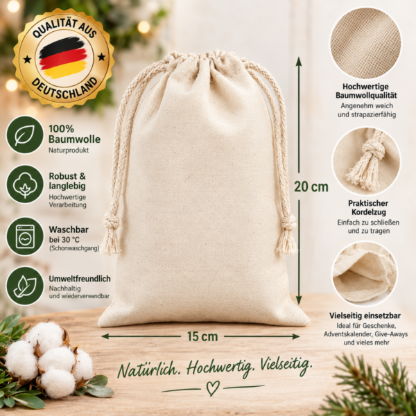 Baumwoll Saeckchen 24 Stueck Fuer Den Adventskalender Mit Massrn Udn Details Zum Artikel