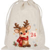 Baumwoll Saeckchen Mit Rentier Im Weihnachtsmannhut Und Zahl 24 Fuer Den Adventskalender