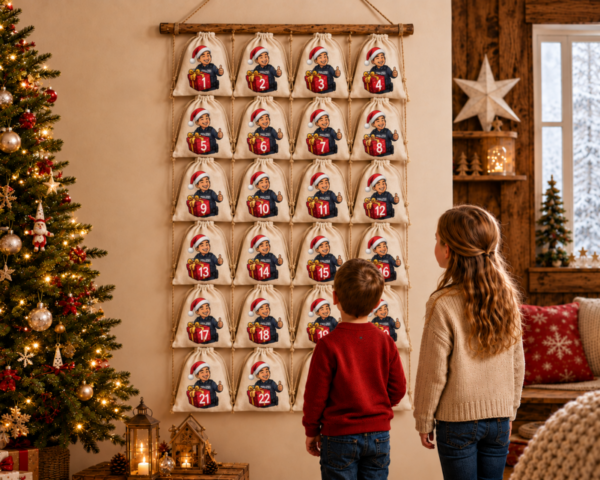 Kinder Entdecken Einen Polizist Adventskalender Mit 24 Baumwoll Saeckchen Und Nummerierten Beutel