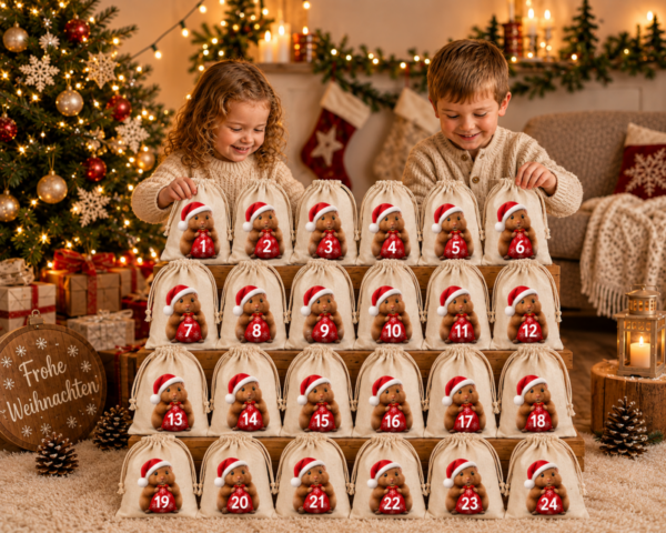 Kinder Oeffnen Capybara Adventskalender Mit 24 Baumwoll Saeckchen Zum Selbstbefuellen An Weihnachten