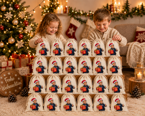 Kinder Oeffnen Polizist Adventskalender Mit 24 Baumwoll Saeckchen Zum Selbstbefuellen An Weihnachten