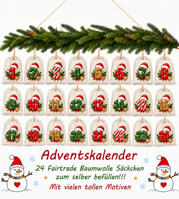 Zahlen Und Zweige Adventskalender Mit 24 Nummerierten Baumwoll Saeckchen In Weihnachtlicher Wohnatmosphaere