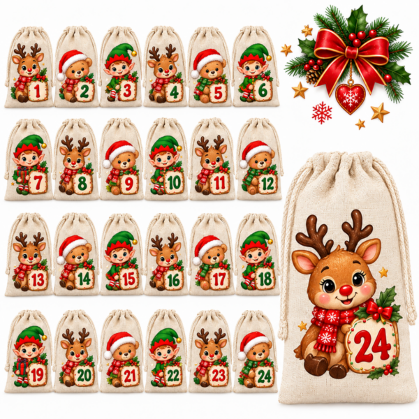 Adventskalender Saeckchen Zum Selbstbefuellen Fuer Jede Altersklassen Von 1 24 Wichtel Rentier Teddy Mit Nikolausmuetze