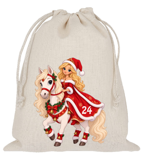 Baumwoll Saeckchen Mit Prinzessin Im Weihnachtsmannhut Und Zahl 24 Fuer Den Adventskalender