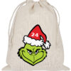 Baumwoll Saeckchen Mit Gruenem Monster Gesicht Weihnachtsmannhut Und Zahl 24 Fuer Den Adventskalender