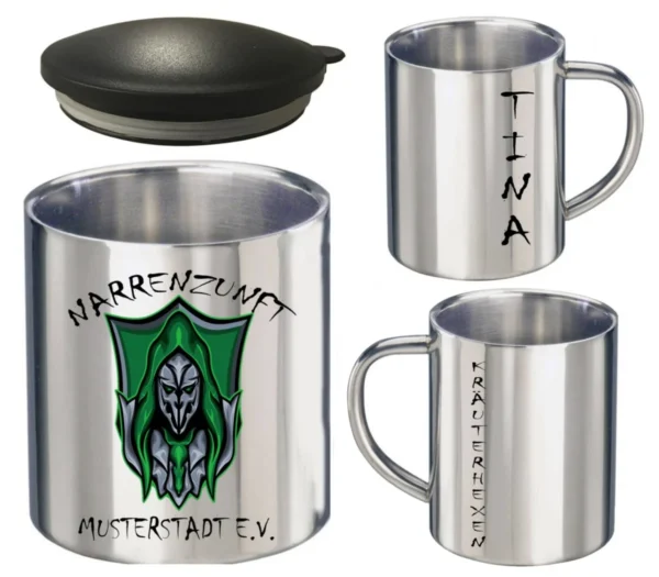 Edelstahl Fasnetbecher Mit Deckel Und Motiv Mit Namen Personalisiert Edelstahl Fasnetbecher Mit Deckel Und Motiv Mit Namen Personalisiert