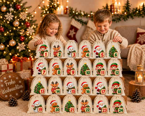 Kinder Oeffnen Wichtel Rentier Teddy Adventskalender Mit 24 Baumwoll Saeckchen Zum Selbstbefuellen An Weihnachten