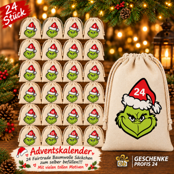 Weihnachtskalender Mit 24 Gruenem Monster Gesicht Saeckchen